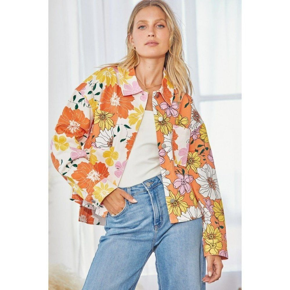 Andree By Unit x Emily Wonder Tangerine Floral Printed Jacket S-L New J10125 - Picture 5 of 7
